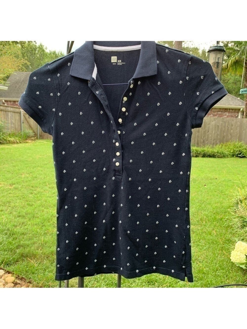 Nautical Sailboat Print Polo Shirt Cap Sleeve Spring Summer